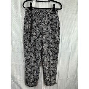 Josephine Chaus Pants Women's Black White Paisley 100% Silk Side Zip Size 10
